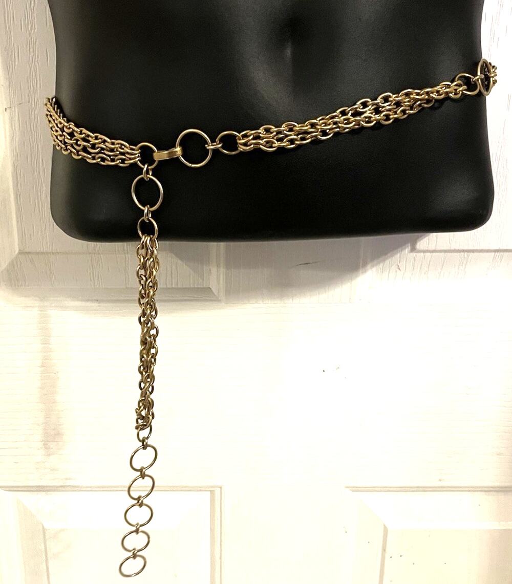 VTG Y2K 90s Double Metal Chain Belt Adjustable O-rings Statement Boho Goth